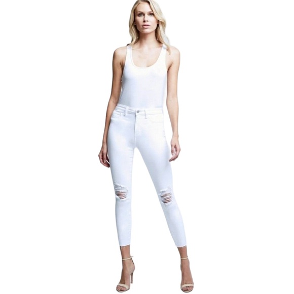 L'AGENCE Jeans Lagence Margo High Rise Skinny Ripped Knee White Denim Jeans Poshmark